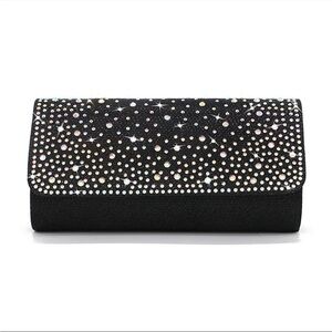 Crystal Evening Clutch Black Flap Shoulder Bag NWT